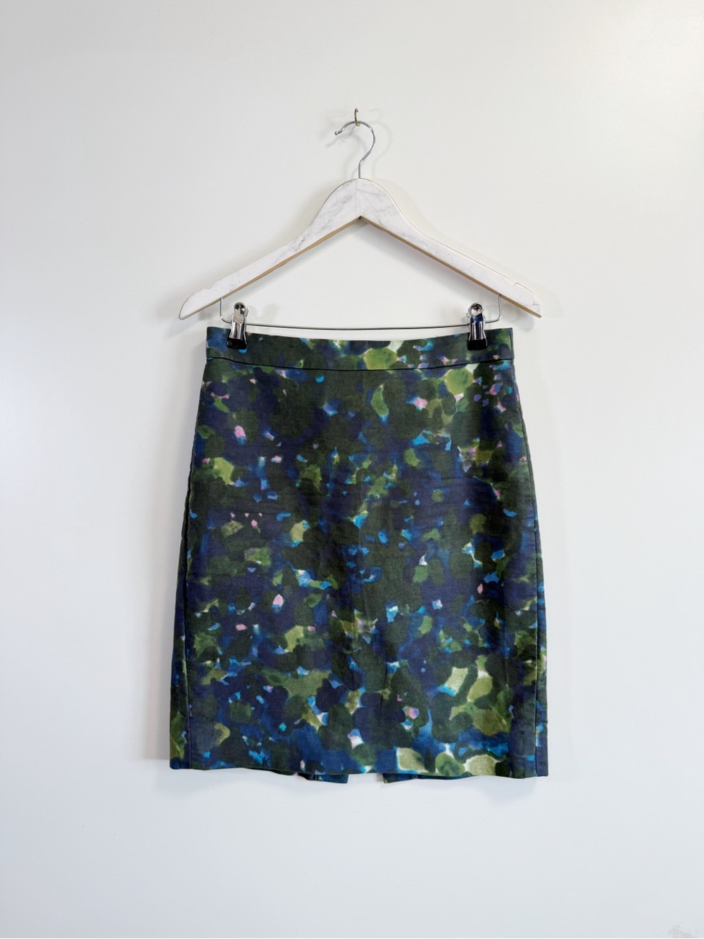 J. CREW No. 2 Pencil Skirt Gardenshade Floral Blue Green Size 4